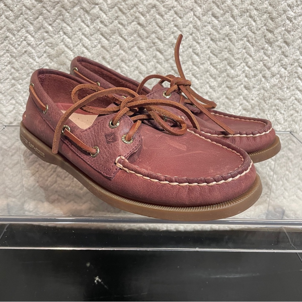 Sperry Womens 6 Red Leather 2 eye Boat Shoes Loafer Burnt‎ Sienna Preppy Classic